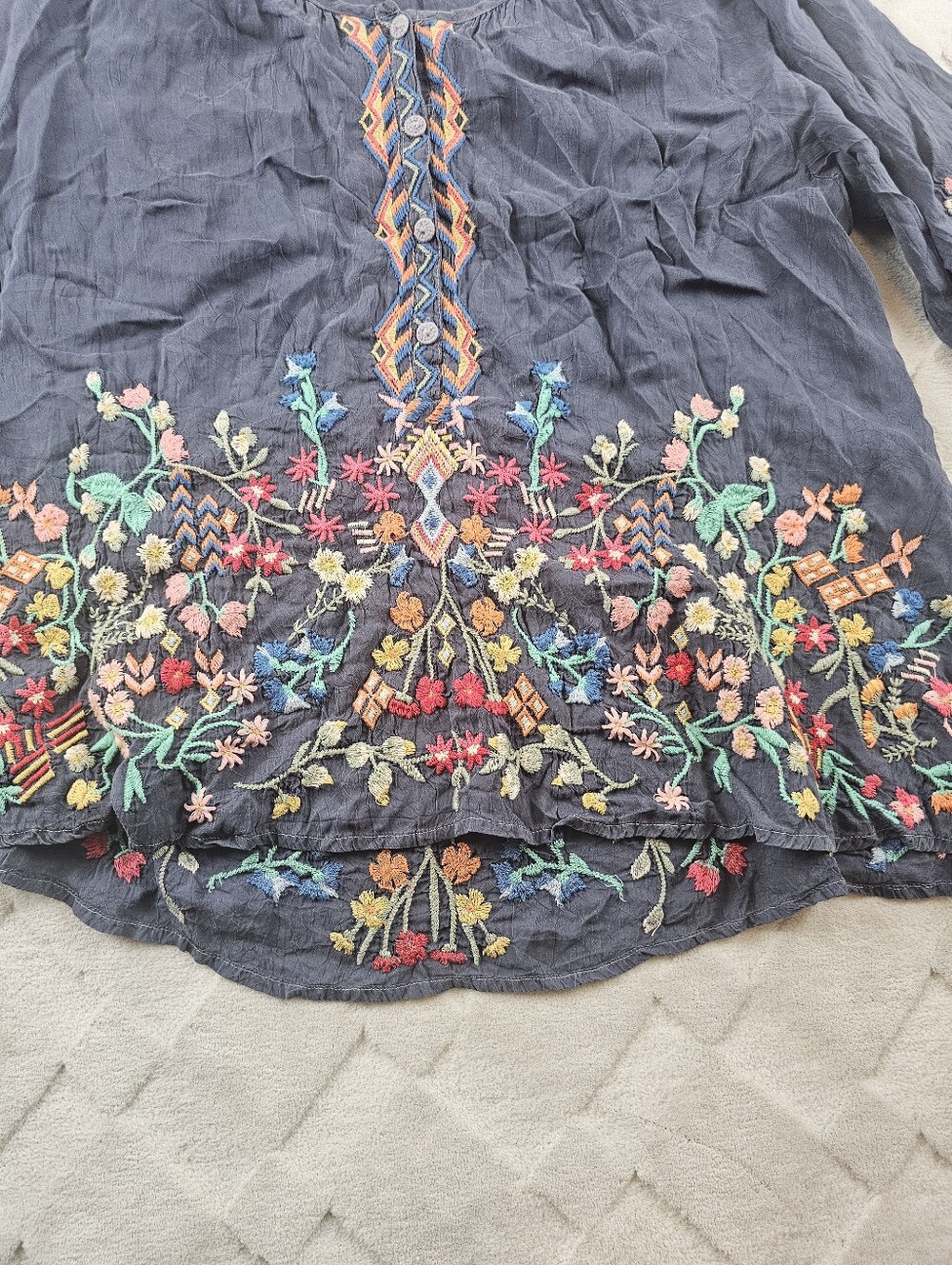Johnny Was Sarah Embroidered Floral Peasant Blouse Womens Large - Picture 4 of 9